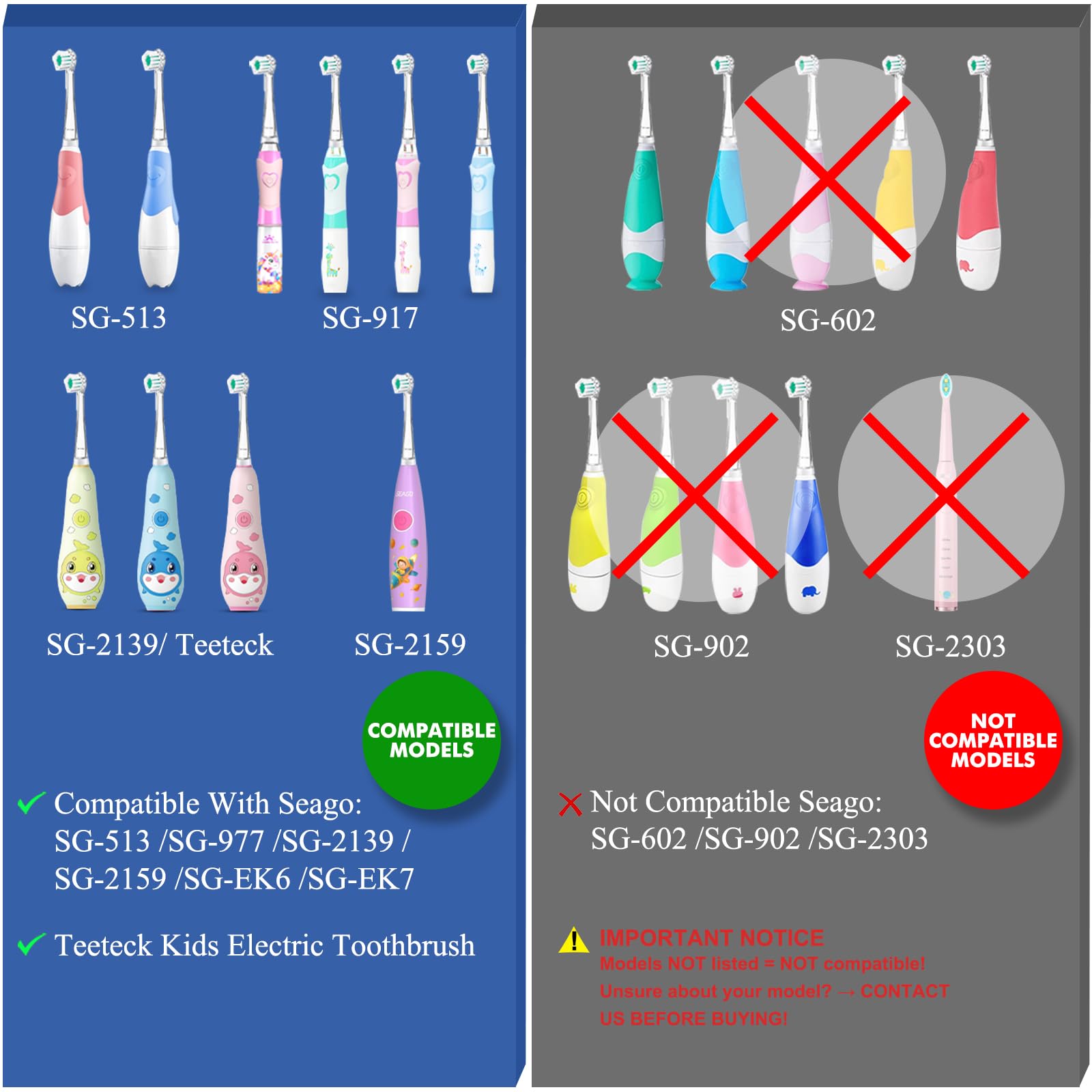 5Pcs Children's Replacement Toothbrush Heads Compatible with SEAGO SG-513/SG-977/SG-2139/SG-EK6, Teeteck Kids Electric Toothbrushes(3 Years+)