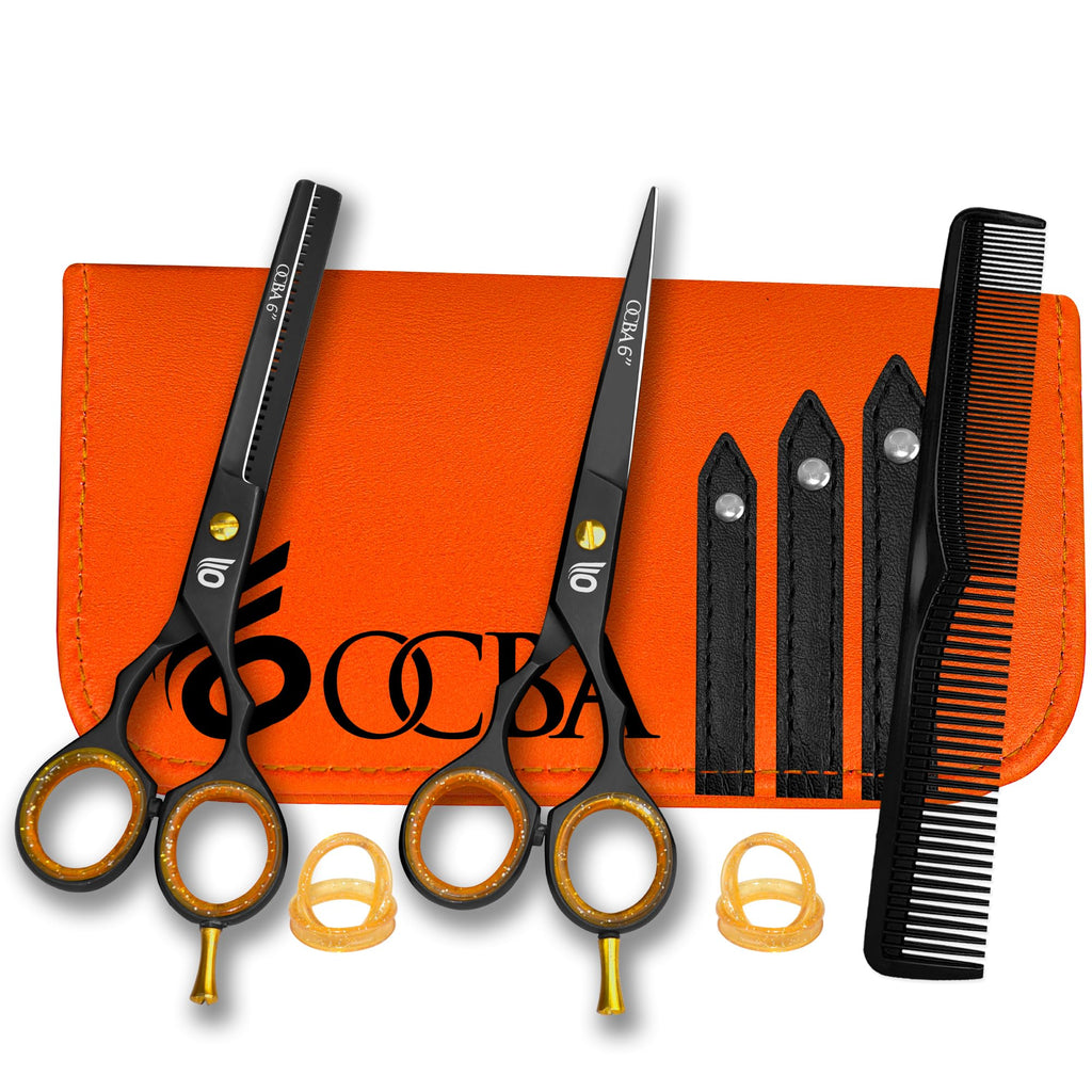 OCBA Professional Hairdressing Scissor Sharp Hair Cutting Scissors for Barbers Hairdressers & Stylists Beard & Haircut Scissors for Men & Women (Classic Black Set) - Damaged Box