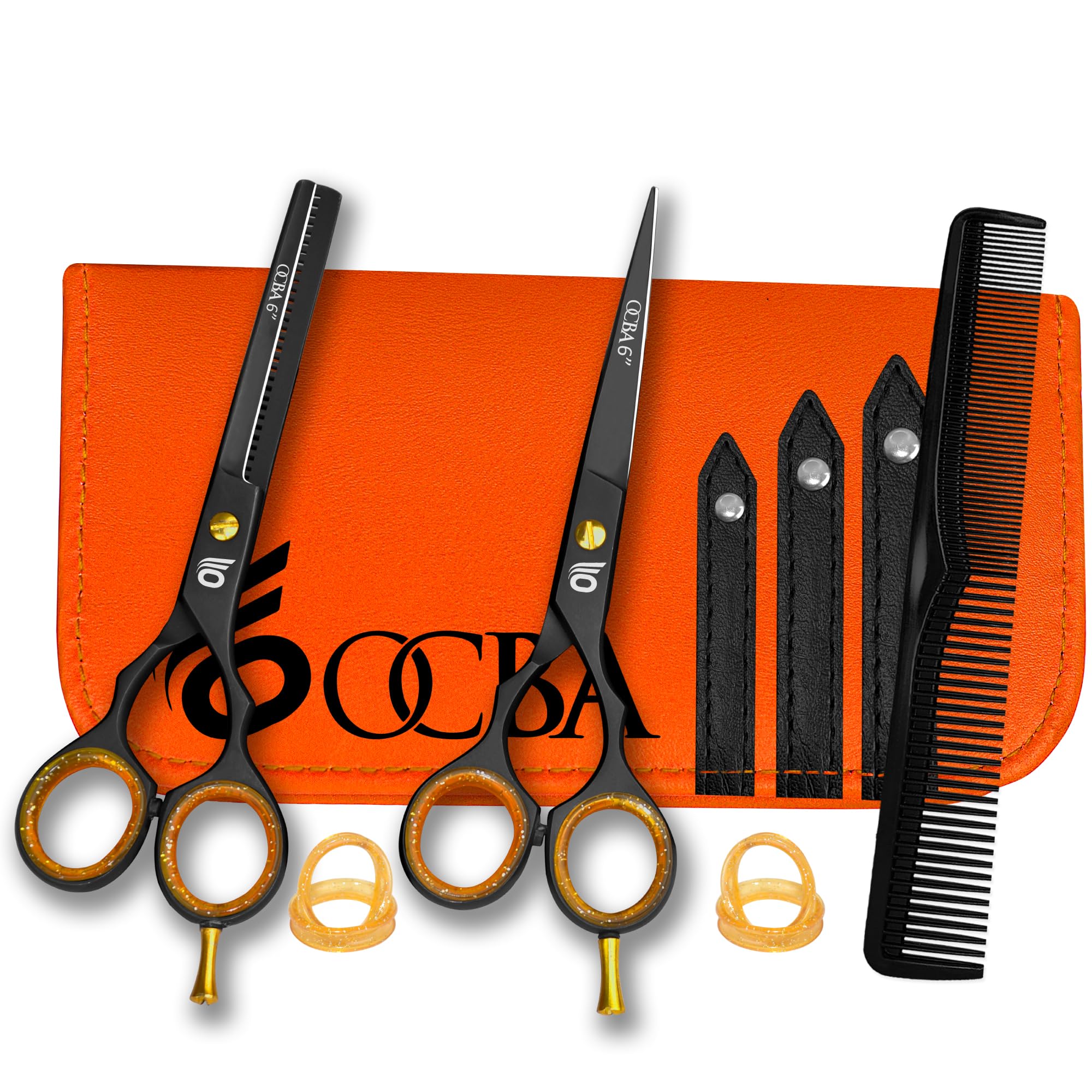 OCBA Professional Hairdressing Scissor Sharp Hair Cutting Scissors for Barbers Hairdressers & Stylists Beard & Haircut Scissors for Men & Women (Classic Black Set) - Damaged Box