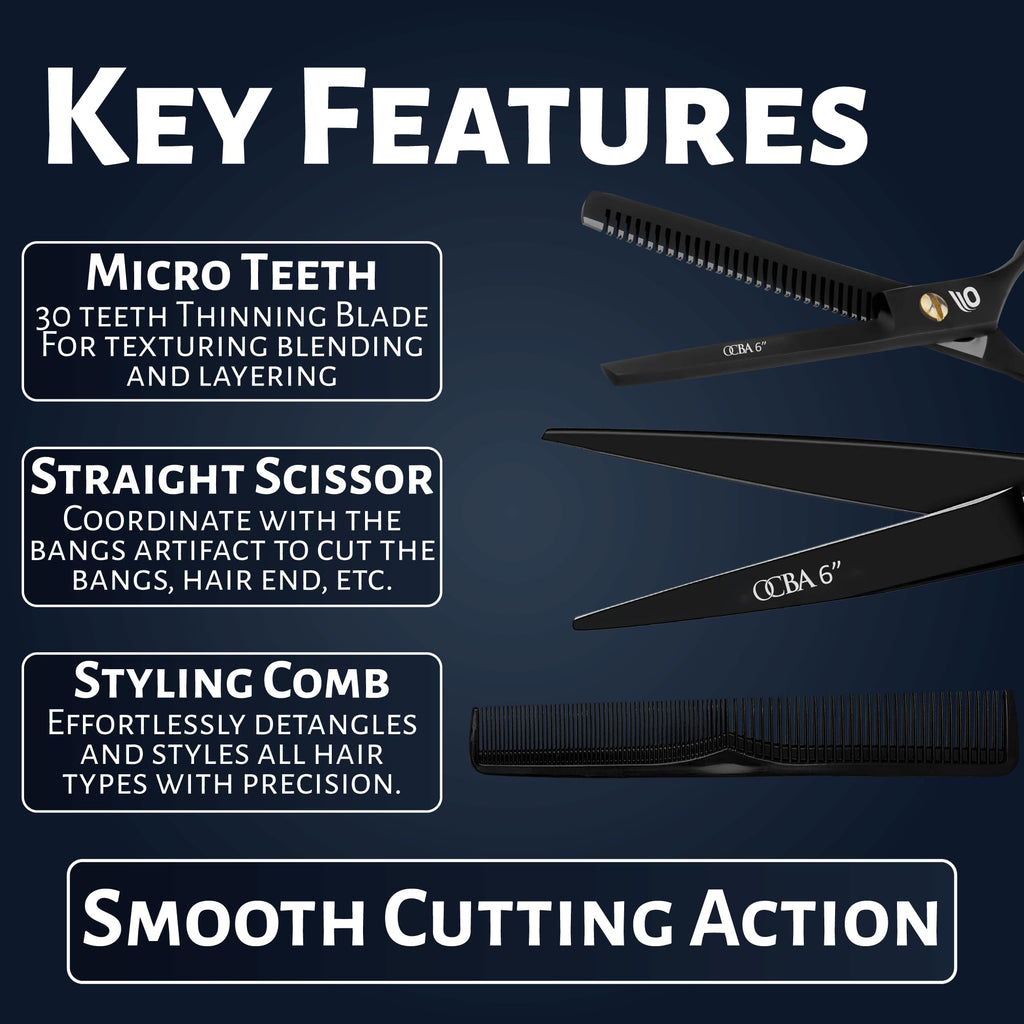 OCBA Professional Hairdressing Scissor Sharp Hair Cutting Scissors for Barbers Hairdressers & Stylists Beard & Haircut Scissors for Men & Women (Classic Black Set) - Damaged Box