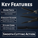 OCBA Professional Hairdressing Scissor Sharp Hair Cutting Scissors for Barbers Hairdressers & Stylists Beard & Haircut Scissors for Men & Women (Classic Black Set) - Damaged Box