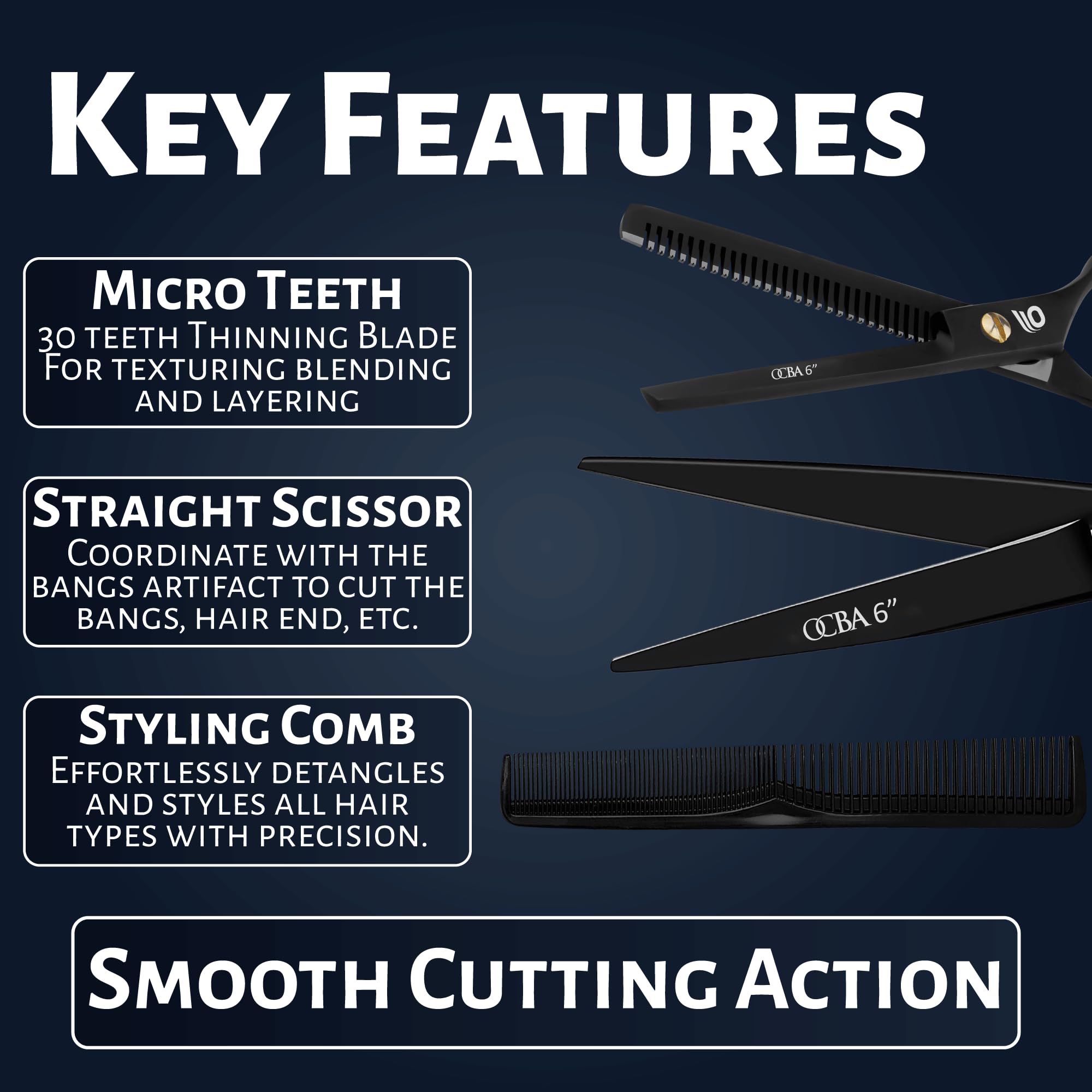 OCBA Professional Hairdressing Scissor Sharp Hair Cutting Scissors for Barbers Hairdressers & Stylists Beard & Haircut Scissors for Men & Women (Classic Black Set) - Damaged Box