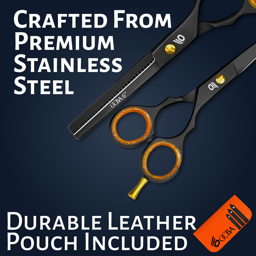 OCBA Professional Hairdressing Scissor Sharp Hair Cutting Scissors for Barbers Hairdressers & Stylists Beard & Haircut Scissors for Men & Women (Classic Black Set) - Damaged Box