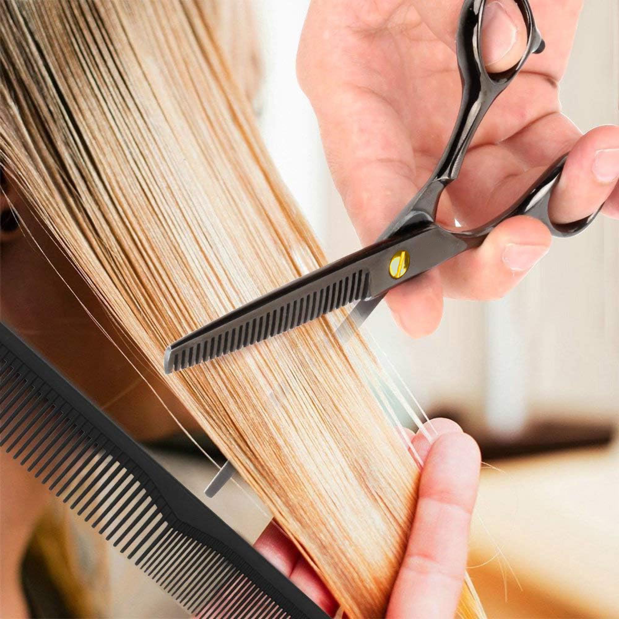 OCBA Professional Hairdressing Scissor Sharp Hair Cutting Scissors for Barbers Hairdressers & Stylists Beard & Haircut Scissors for Men & Women (Classic Black Set) - Damaged Box