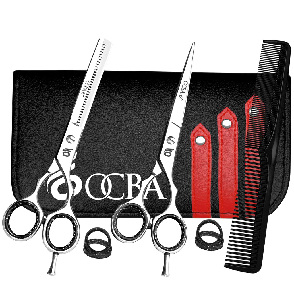OCBA Professional Hairdressing Scissor Sharp Hair Cutting Scissors for Barbers Hairdressers & Stylists Beard & Haircut Scissors for Men & Women (Classic Black Set) - Damaged Box