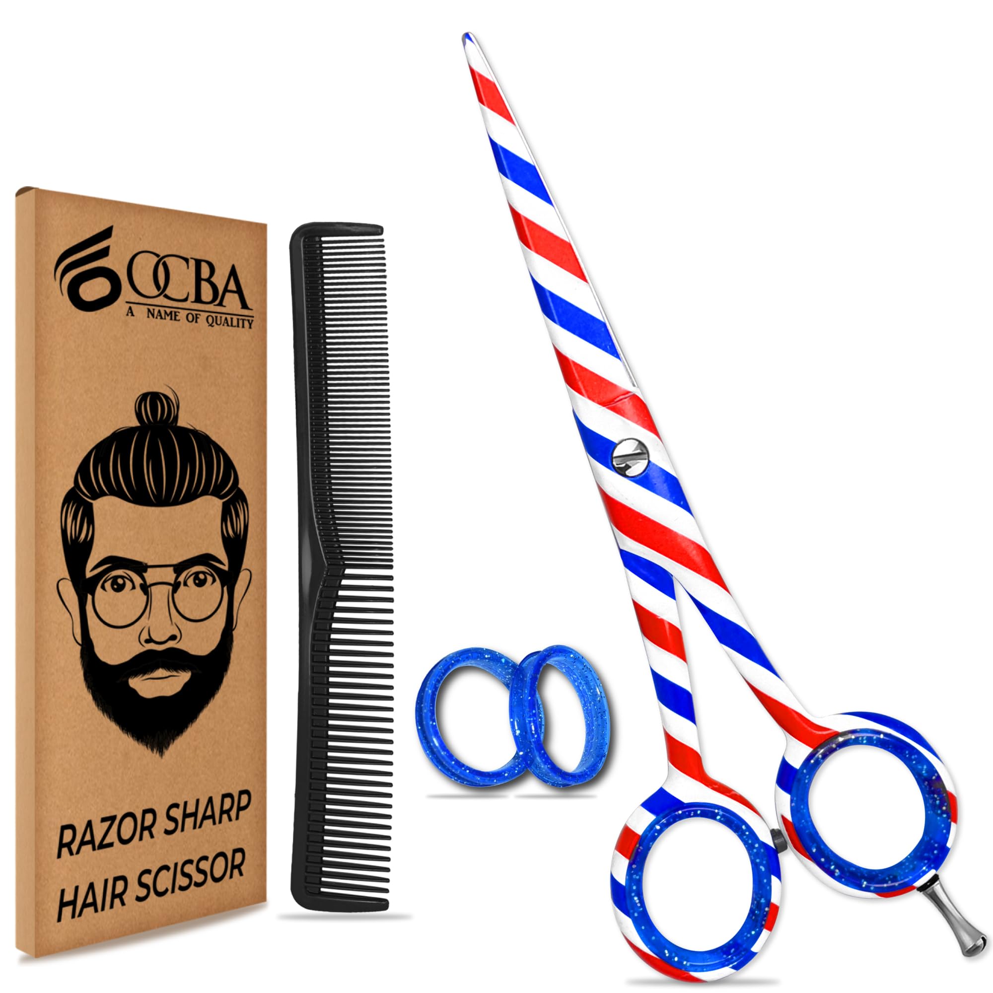 OCBA Professional Hairdressing Scissor Sharp Hair Cutting Scissors for Barbers Hairdressers & Stylists Beard & Haircut Scissors for Men & Women (Classic Black Set) - Damaged Box