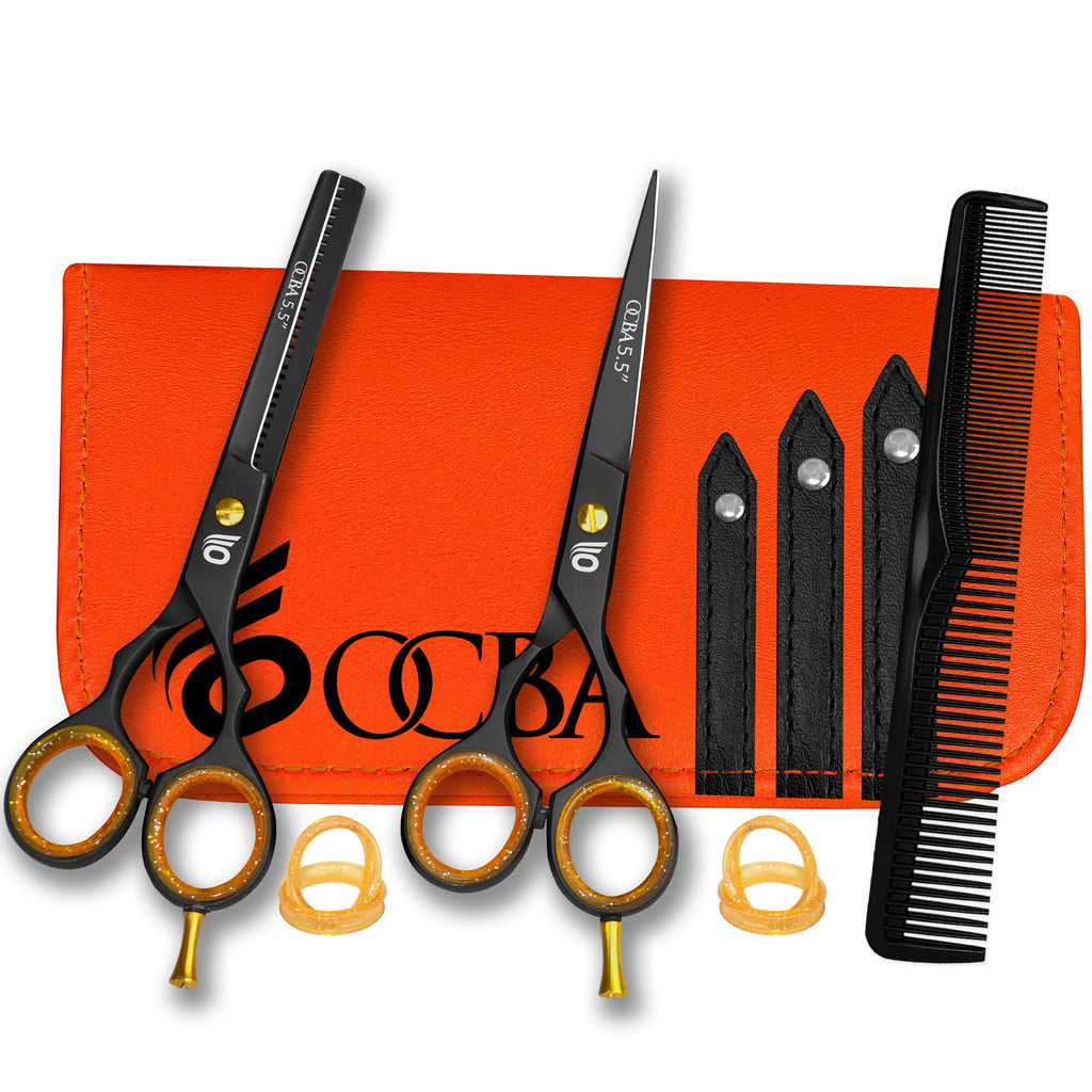 OCBA Professional Hairdressing Scissor Sharp Hair Cutting Scissors for Barbers Hairdressers & Stylists Beard & Haircut Scissors for Men & Women (Classic Black Set) - Damaged Box