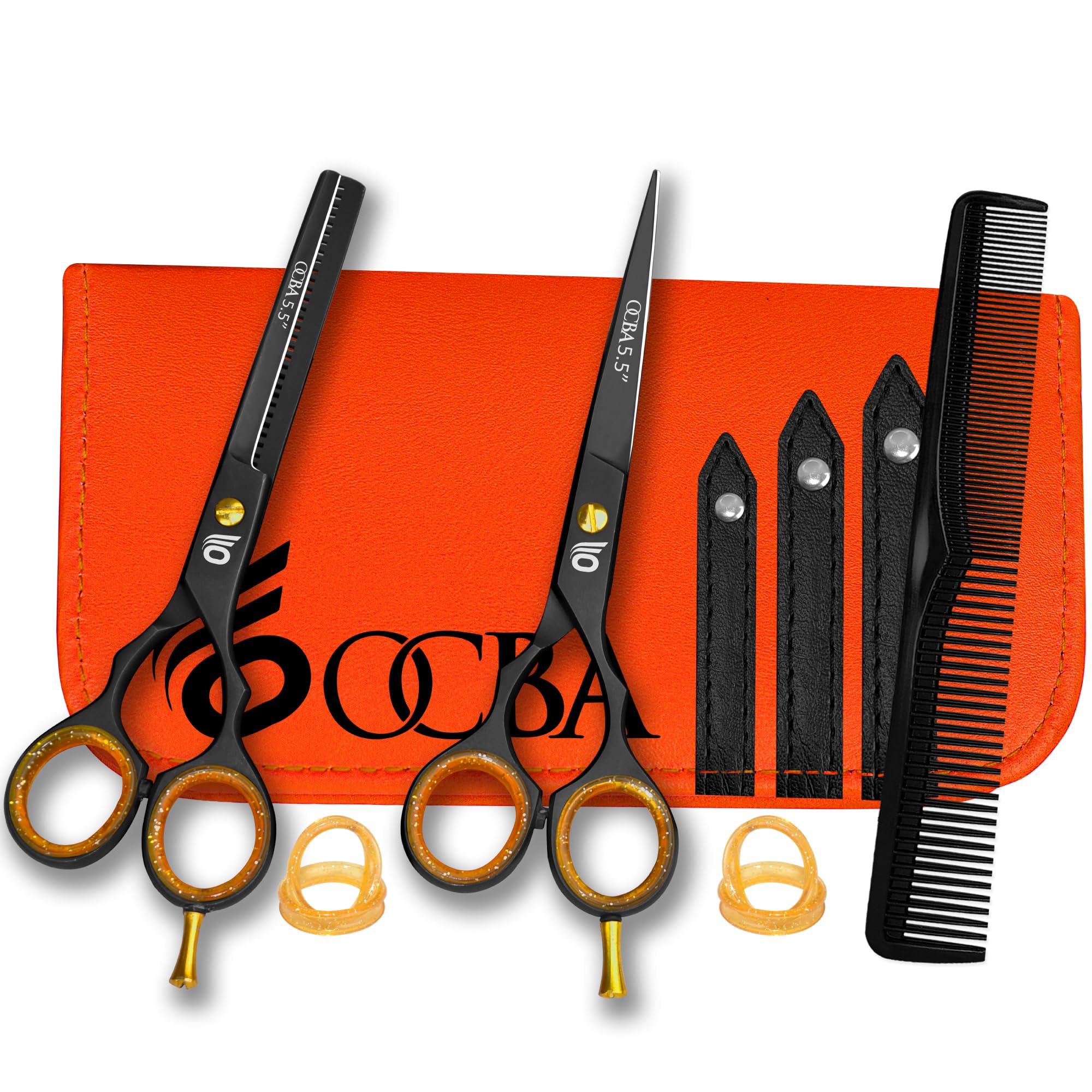OCBA Professional Hairdressing Scissor Sharp Hair Cutting Scissors for Barbers Hairdressers & Stylists Beard & Haircut Scissors for Men & Women (Classic Black Set) - Damaged Box