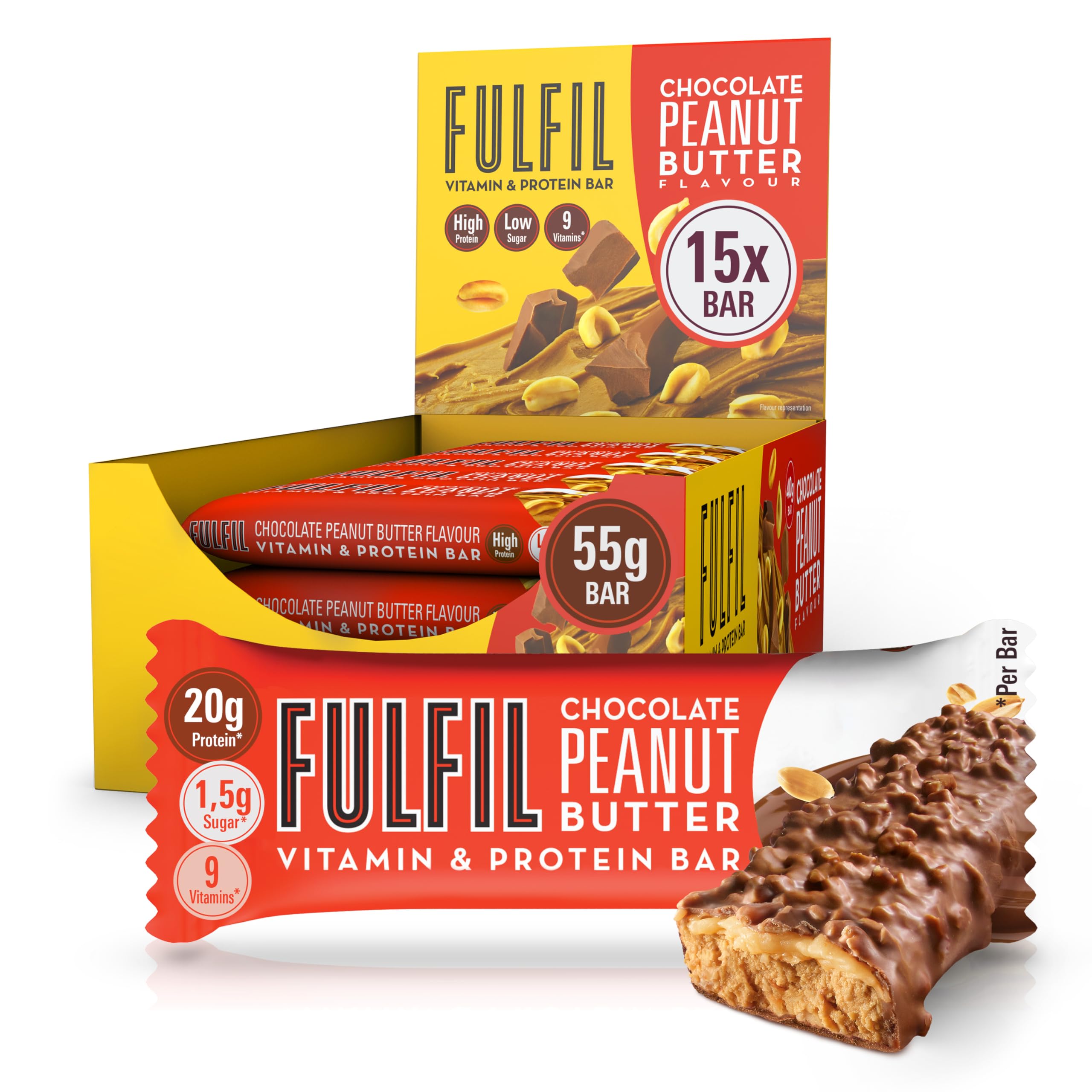 FULFIL Vitamin and Protein Bars, Chocolate Cappuccino Flavour, 15 x 55g - BBE 04/2026