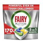 Fairy Platinum Dishwasher Tablets Lemon 170 Capsules - Powerful Cleaning, Shiny Dishes & Machine, Greasy Filter Clean - Like New