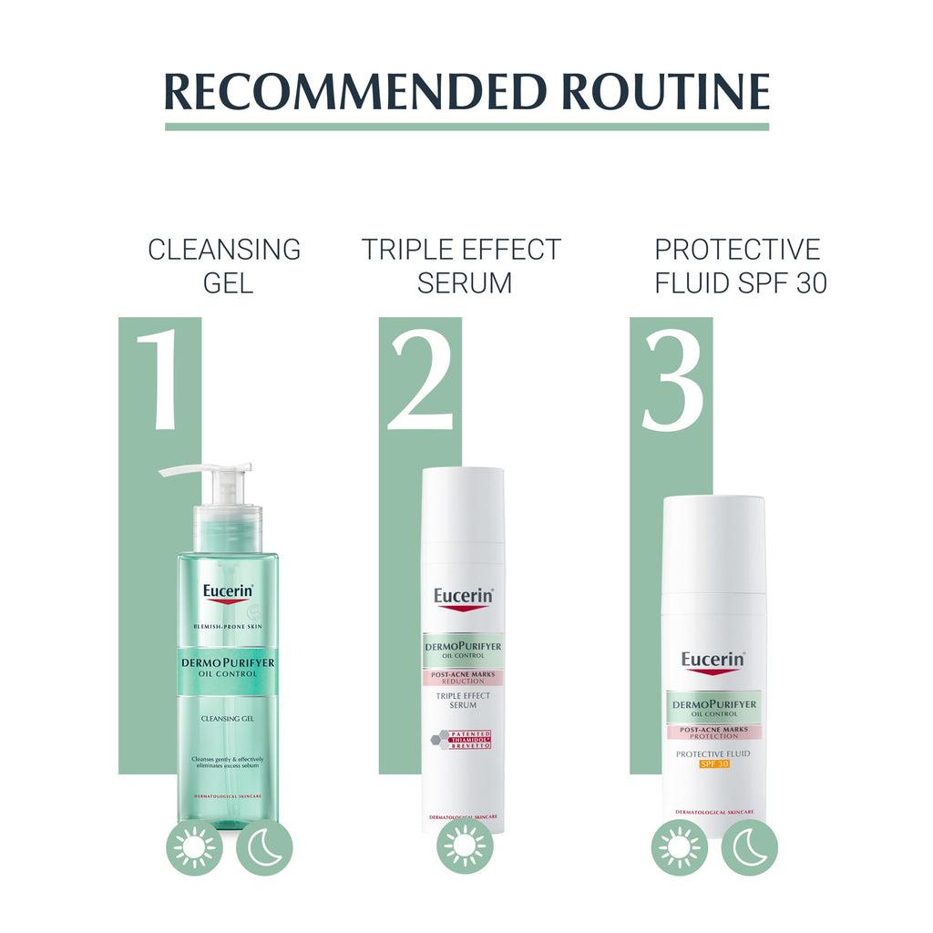Eucerin DermoPurifyer Triple Effect Serum 40ml, Post Acne Treatment for Blemish-Prone Skincare, Reduces Hyperpigmentation Spots, Controls Shine and Prevents New Blemishes, with Salicylic Acid - Damaged Box