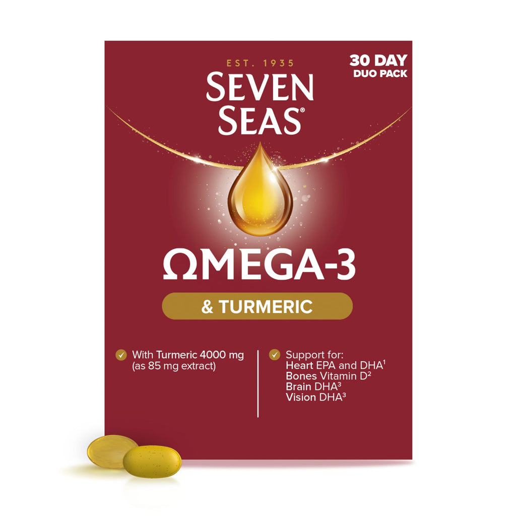 Seven Seas Omega-3 Fish Oil and Turmeric, Omega-3 Plus Vitamin D for Whole Body Healthplus, Duo Pack: 30 Capsules Plus 30 Tablets, 1 Month Supply - BBE 06/2026