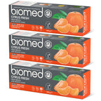 Biomed Citrus Fresh 97% Natural Toothpaste | Orange, Fresh Breath, Healthy Gums | Mandarin Grapefruit Lemon Essential Oils, Fruit Flavour, Vegetarian, SLES Free 100g 3 Pack - BBE 06/2026