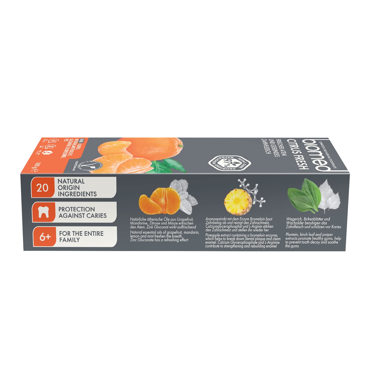 Biomed Citrus Fresh 97% Natural Toothpaste | Orange, Fresh Breath, Healthy Gums | Mandarin Grapefruit Lemon Essential Oils, Fruit Flavour, Vegetarian, SLES Free 100g 3 Pack - BBE 06/2026