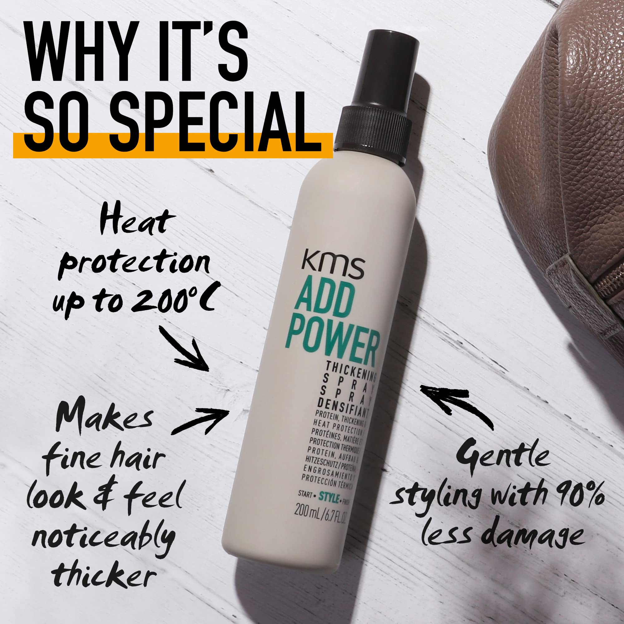 KMS AddPower Thickening Spray for Fine Hair - Instant Thickness & Lift, Heat Protection, Vegan, 200ml - Damaged Box