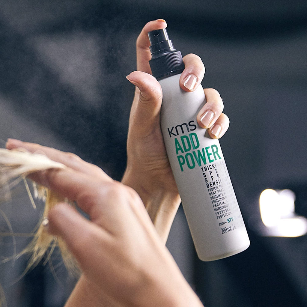 KMS AddPower Thickening Spray for Fine Hair - Instant Thickness & Lift, Heat Protection, Vegan, 200ml - Damaged Box