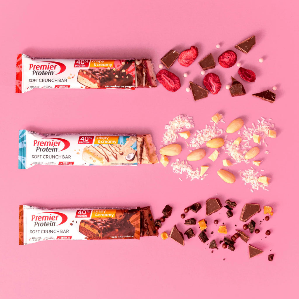 Premier Protein - Soft Crunch Bar 40 percent - Strawberry Yoghurt - 12x40g - Low Sugar - Low Carb - High Protein Bar - Palm Oil Free - Damaged Box - BBE 05/2026