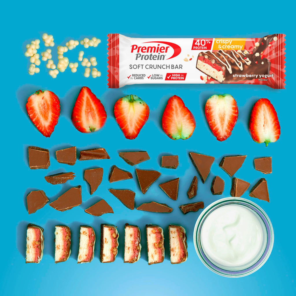 Premier Protein - Soft Crunch Bar 40 percent - Strawberry Yoghurt - 12x40g - Low Sugar - Low Carb - High Protein Bar - Palm Oil Free - Damaged Box - BBE 05/2026