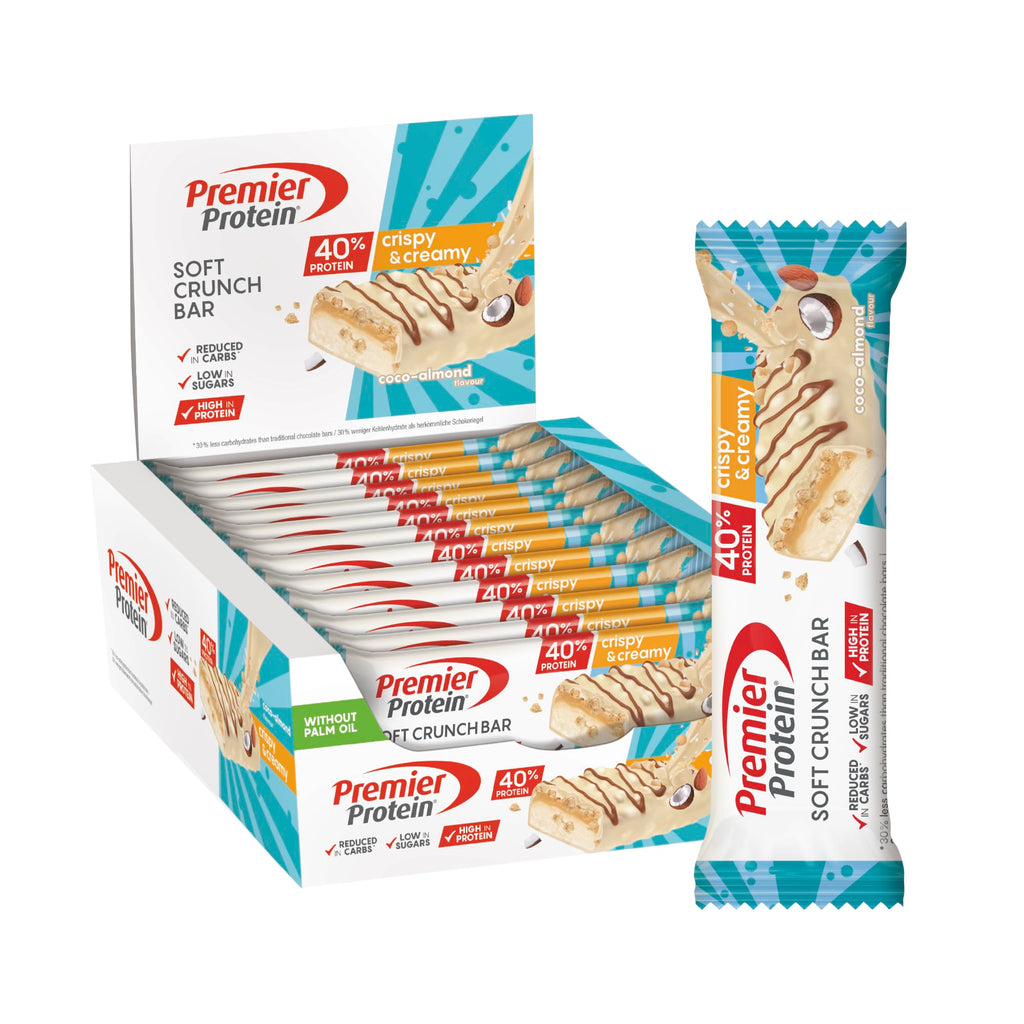 Premier Protein - Soft Crunch Bar 40 percent - Strawberry Yoghurt - 12x40g - Low Sugar - Low Carb - High Protein Bar - Palm Oil Free - Damaged Box - BBE 05/2026