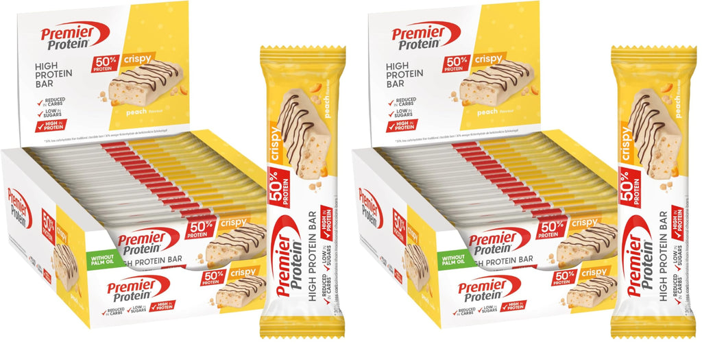 Premier Protein - High Protein Bar 50 percent - Chocolate Caramel - 16x40g - Low Sugar - Low Carb - Palm Oil Free - Damaged Box - BBE 05/2026