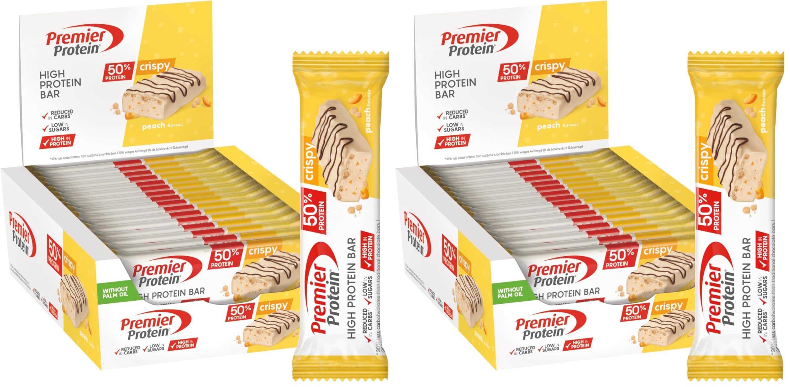 Premier Protein - High Protein Bar 50 percent - Chocolate Caramel - 16x40g - Low Sugar - Low Carb - Palm Oil Free - Damaged Box - BBE 05/2026
