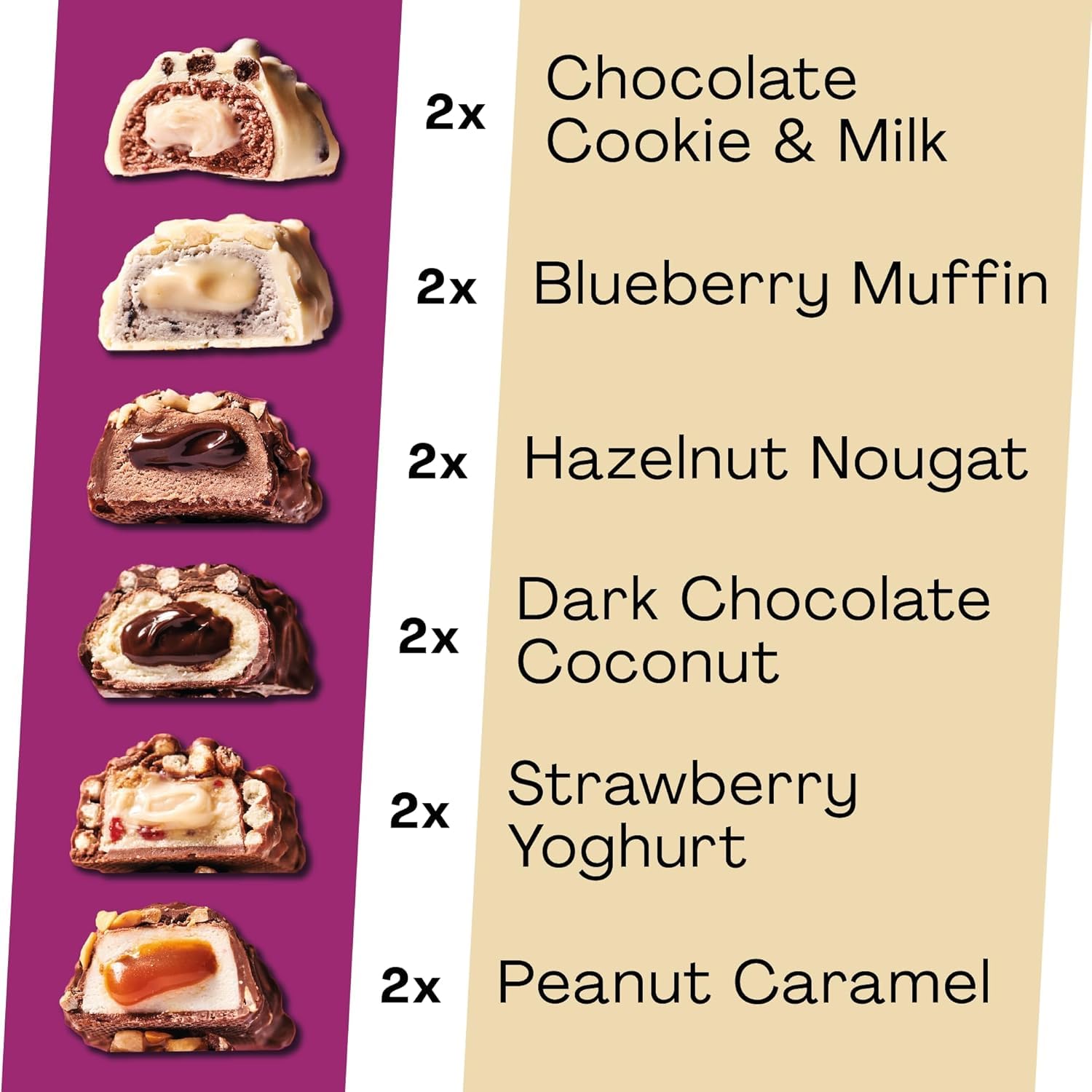 MaxiNutrition Creamy Core Bar Mix Box Variety pack (12 Bar x 45 g) 2 X 6 Flavours of bars, over 14g Protein per bar, Each with 195 calories or lower, No Added Sugar, No Artificial Flavours - Damaged Box - BBE 06/2026