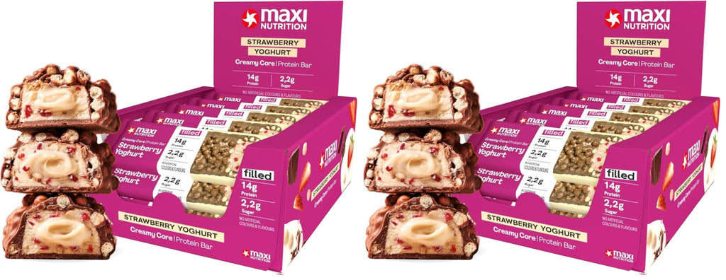 MaxiNutrition Creamy Core Bar Mix Box Variety pack (12 Bar x 45 g) 2 X 6 Flavours of bars, over 14g Protein per bar, Each with 195 calories or lower, No Added Sugar, No Artificial Flavours - Damaged Box - BBE 06/2026