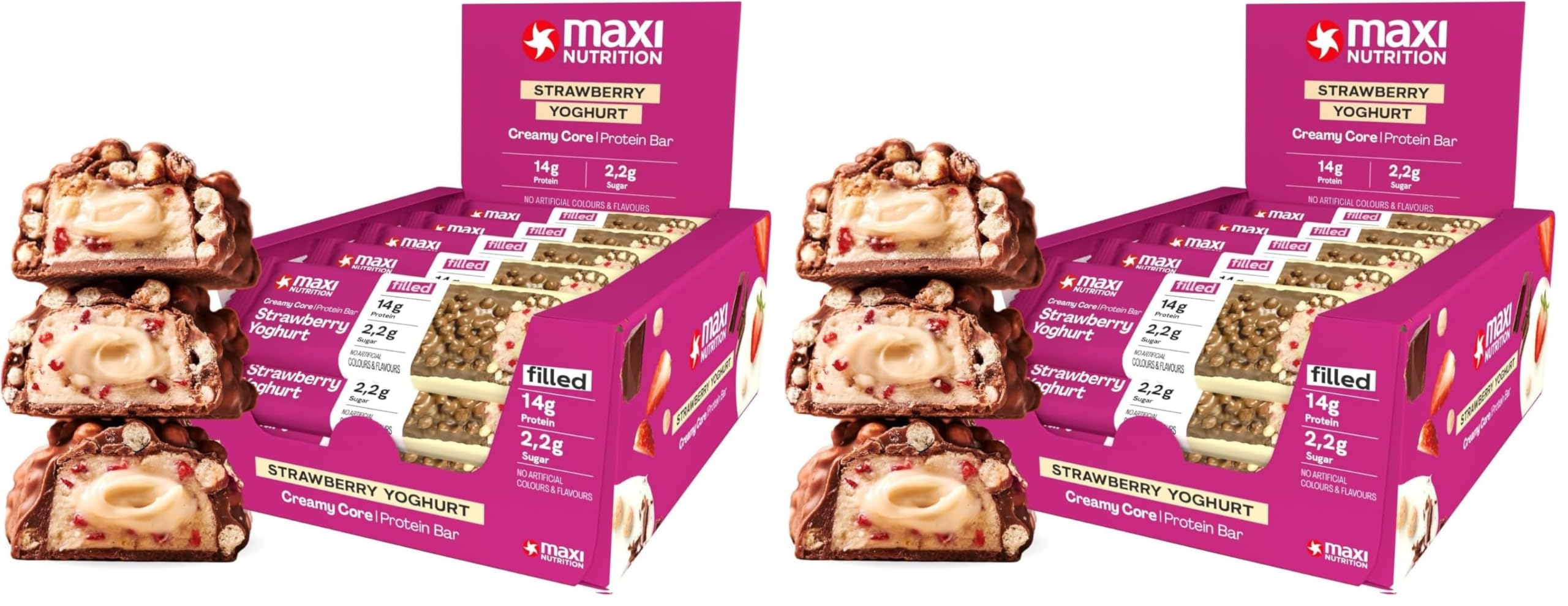 MaxiNutrition Creamy Core Bar Mix Box Variety pack (12 Bar x 45 g) 2 X 6 Flavours of bars, over 14g Protein per bar, Each with 195 calories or lower, No Added Sugar, No Artificial Flavours - Damaged Box - BBE 06/2026