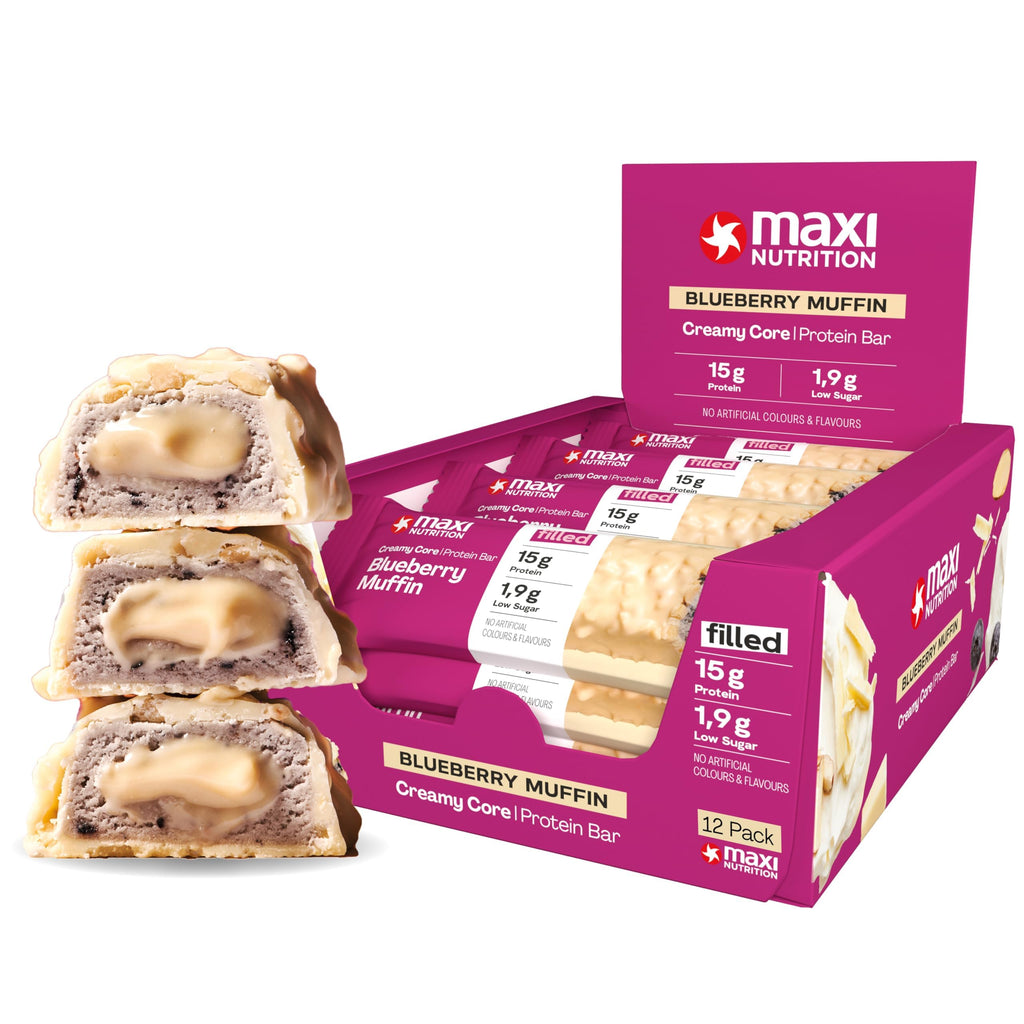 MaxiNutrition Creamy Core Bar Mix Box Variety pack (12 Bar x 45 g) 2 X 6 Flavours of bars, over 14g Protein per bar, Each with 195 calories or lower, No Added Sugar, No Artificial Flavours - Damaged Box - BBE 06/2026