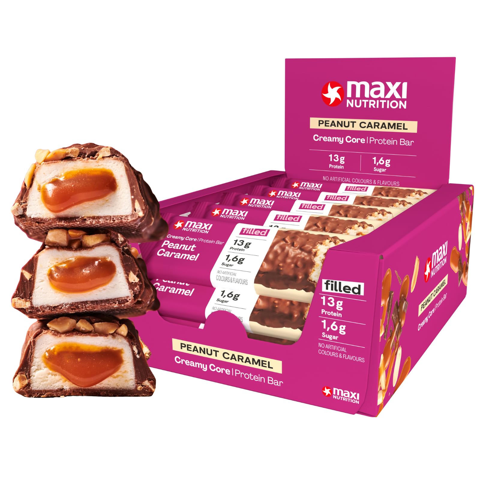 MaxiNutrition Creamy Core Bar Mix Box Variety pack (12 Bar x 45 g) 2 X 6 Flavours of bars, over 14g Protein per bar, Each with 195 calories or lower, No Added Sugar, No Artificial Flavours - Damaged Box - BBE 06/2026