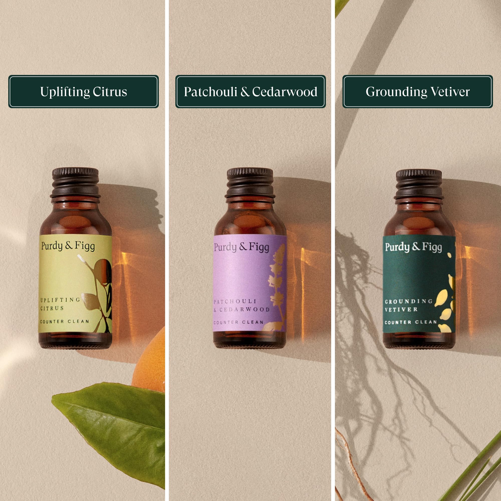 Purdy & Figg | Counter Clean Mixed Refill Kit | All-Purpose Cleaning Spray with Organic Essential Oils | Natural & Non-Toxic | Home & Kitchen Countertops | Citrus/Patchouli & Cedarwood/Vetiver Scents