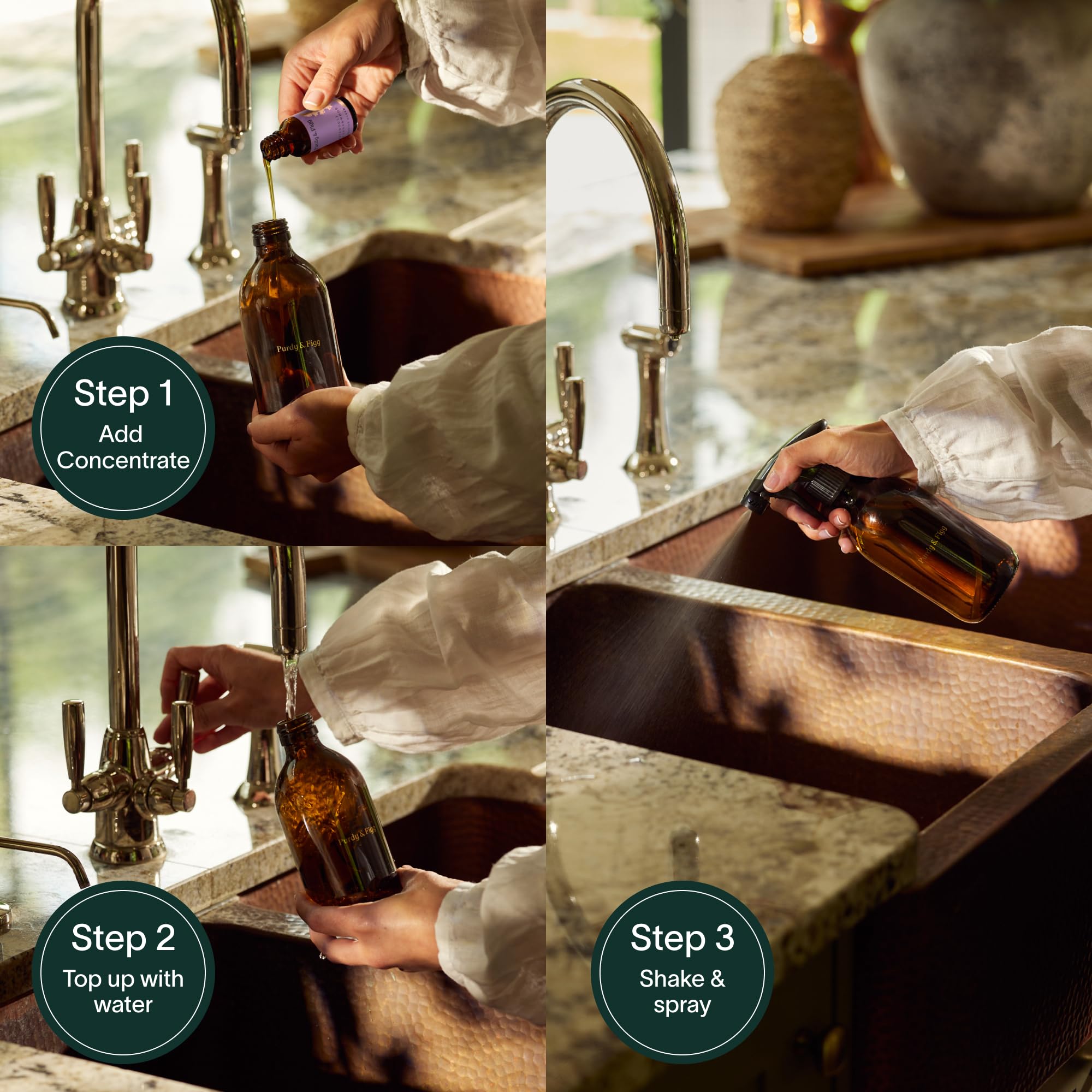 Purdy & Figg | Counter Clean Mixed Refill Kit | All-Purpose Cleaning Spray with Organic Essential Oils | Natural & Non-Toxic | Home & Kitchen Countertops | Citrus/Patchouli & Cedarwood/Vetiver Scents