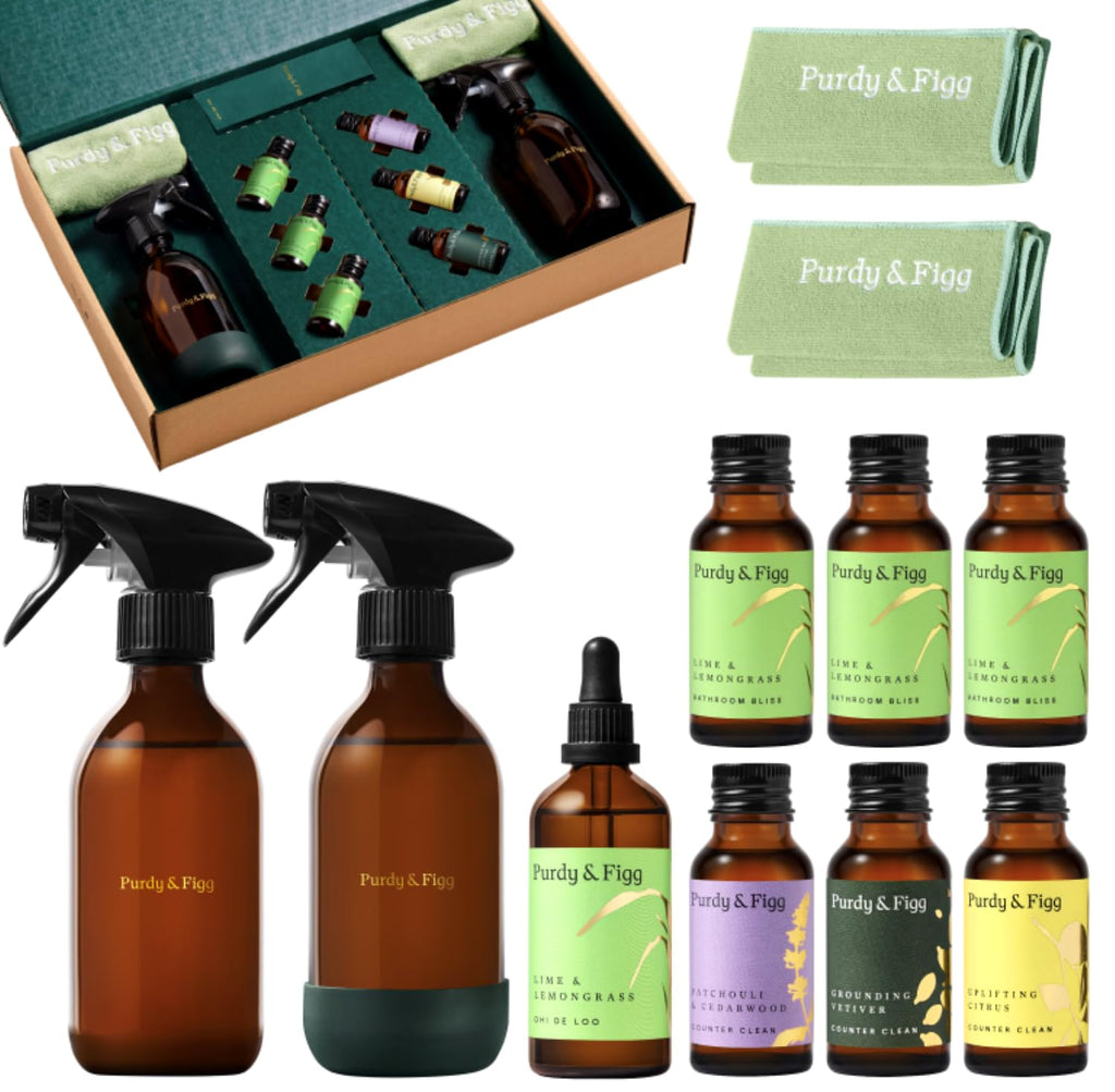 Purdy & Figg | Counter Clean Mixed Refill Kit | All-Purpose Cleaning Spray with Organic Essential Oils | Natural & Non-Toxic | Home & Kitchen Countertops | Citrus/Patchouli & Cedarwood/Vetiver Scents
