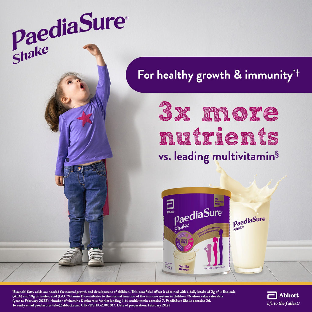 PaediaSure Shake - Vanilla Flavour - 400g - Balanced Nutritional Supplement Drink - Multivitamin for Kids - With Protein, Carbohydrates & Minerals - Supports Growth & Development - Vegetarian - BBE 08/2026