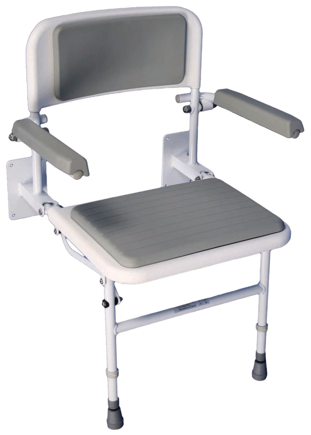 Aidapt Solo Standard Deluxe Shower Seat with Legs & Backrest - Padded Arms, Wall Mounted, Fold Flat, Adjustable, Compact - Like New