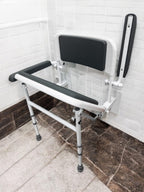 Aidapt Solo Standard Deluxe Shower Seat with Legs & Backrest - Padded Arms, Wall Mounted, Fold Flat, Adjustable, Compact - Like New