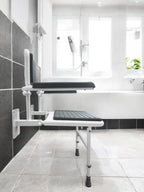 Aidapt Solo Standard Deluxe Shower Seat with Legs & Backrest - Padded Arms, Wall Mounted, Fold Flat, Adjustable, Compact - Like New