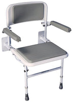 Aidapt Solo Standard Deluxe Shower Seat with Legs & Backrest - Padded Arms, Wall Mounted, Fold Flat, Adjustable, Compact - Like New