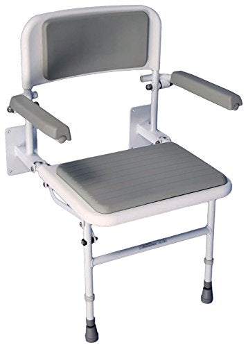 Aidapt Solo Standard Deluxe Shower Seat with Legs & Backrest - Padded Arms, Wall Mounted, Fold Flat, Adjustable, Compact - Like New