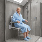 Aidapt Solo Standard Deluxe Shower Seat with Legs & Backrest - Padded Arms, Wall Mounted, Fold Flat, Adjustable, Compact - Like New