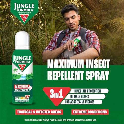 Jungle Formula Maximum Strength Insect Repellent Aerosol Spray (125ml - 50% DEET) - Up to 9 Hour Protection Against Mosquitoes, Ticks & Biting Insects - Mosquito Repellent for Travel & Domestic Use - Damaged Box - BBE 02/2029