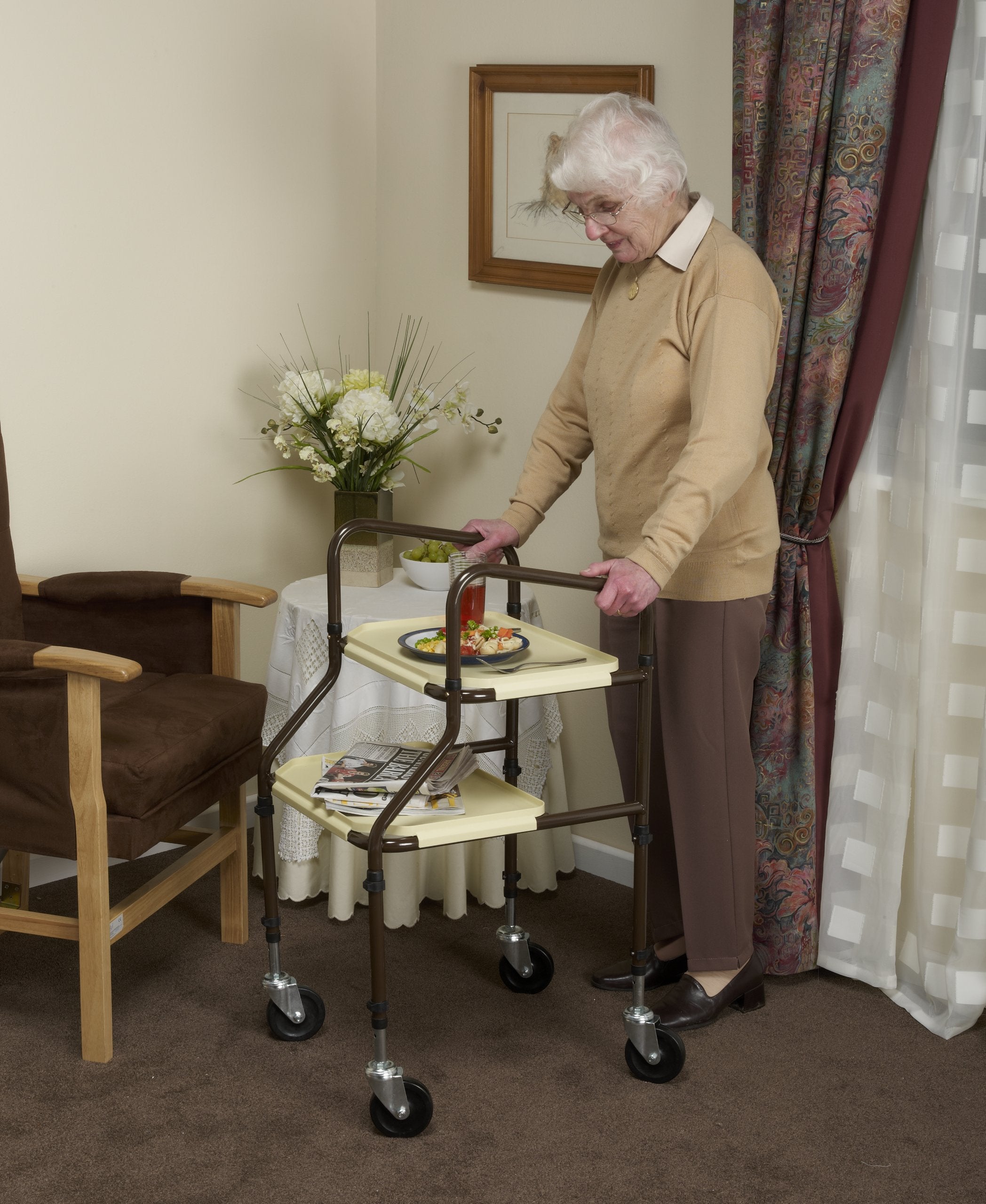 NRS Healthcare M03792 Home Helper Trolley - Standard Walking Aid with Wheels & Trays for Elderly & Disabled - Damaged Box