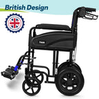 Lightweight Folding Wheelchair - Blue, Wide 20" Seat - Travel Friendly Transit Wheelchair with Adjustable Footrests & Brakes - Damaged Box
