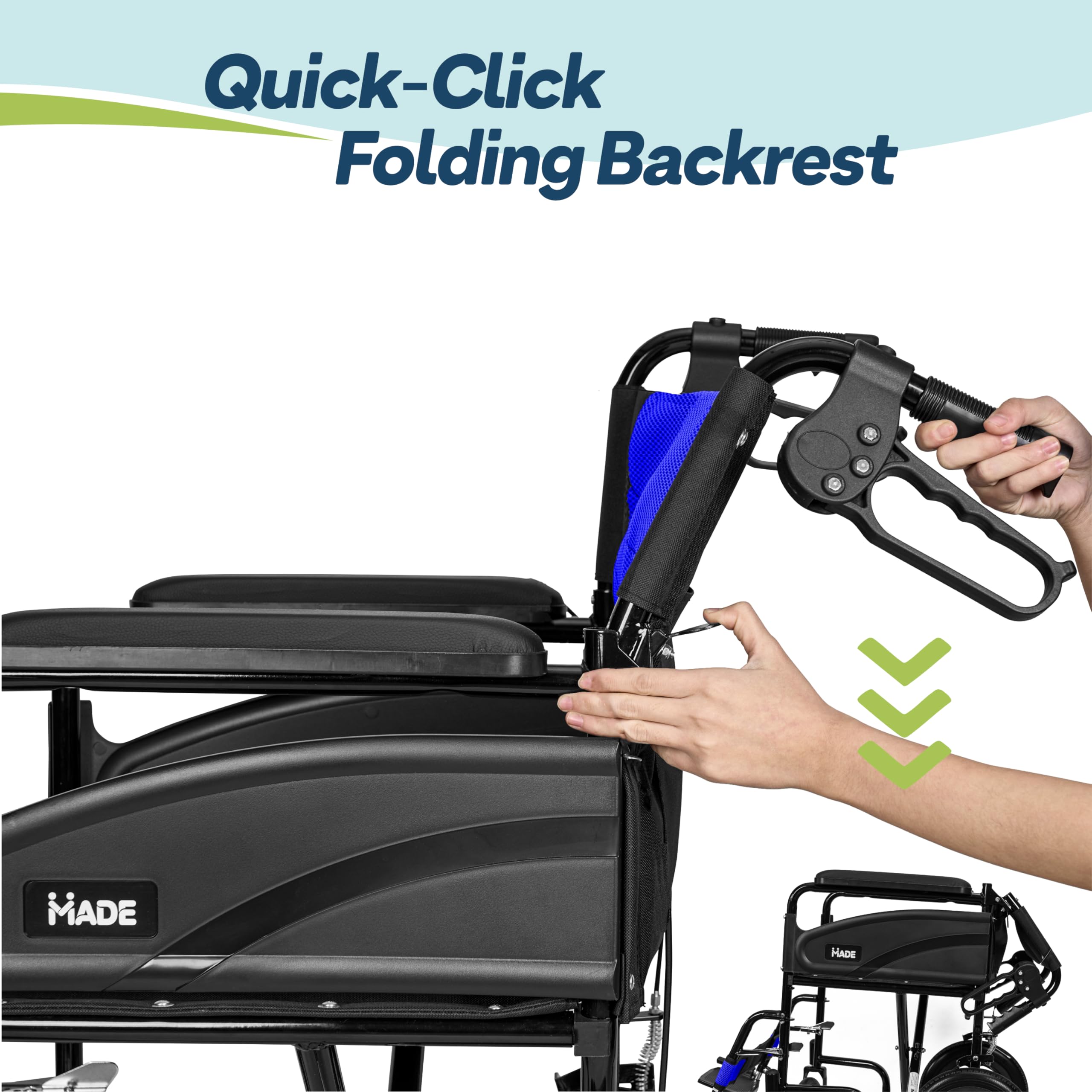 Lightweight Folding Wheelchair - Blue, Wide 20" Seat - Travel Friendly Transit Wheelchair with Adjustable Footrests & Brakes - Damaged Box