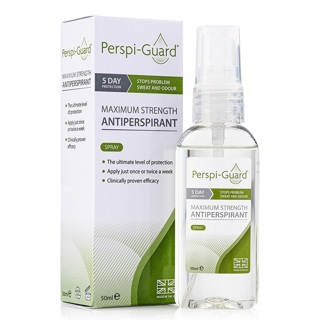 Perspi-Guard Maximum Strength Antiperspirant Spray, Strong Deodorant for Excessive Sweating, Hyperhidrosis Antiperspirant for Men & Women, 50ml, 1pk - Damaged Box - BBE 02/2029