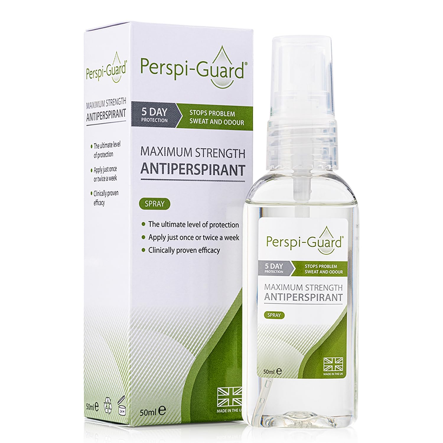 Perspi-Guard Maximum Strength Antiperspirant Spray, Strong Deodorant for Excessive Sweating, Hyperhidrosis Antiperspirant for Men & Women, 50ml, 1pk - Damaged Box - BBE 02/2029