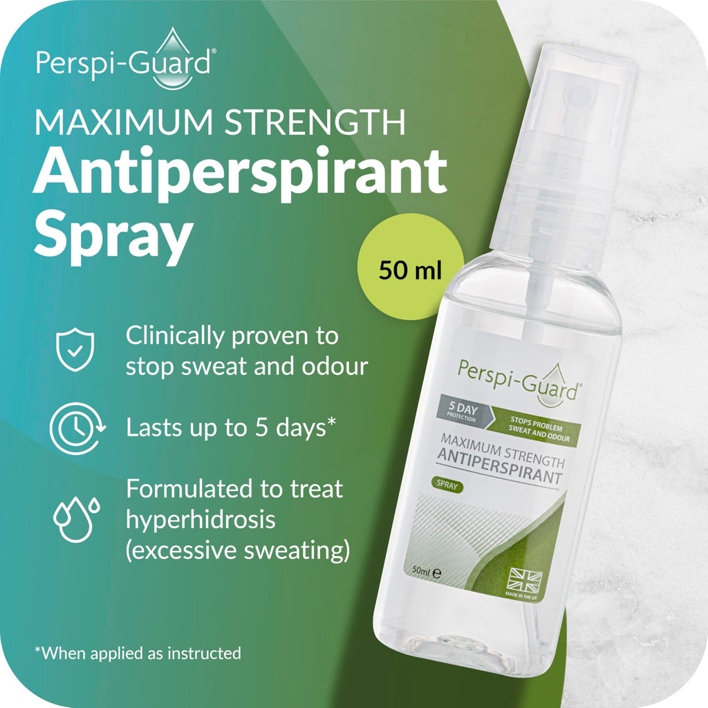 Perspi-Guard Maximum Strength Antiperspirant Spray, Strong Deodorant for Excessive Sweating, Hyperhidrosis Antiperspirant for Men & Women, 50ml, 1pk - Damaged Box - BBE 02/2029