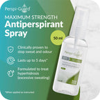 Perspi-Guard Maximum Strength Antiperspirant Spray, Strong Deodorant for Excessive Sweating, Hyperhidrosis Antiperspirant for Men & Women, 50ml, 1pk - Damaged Box - BBE 02/2029