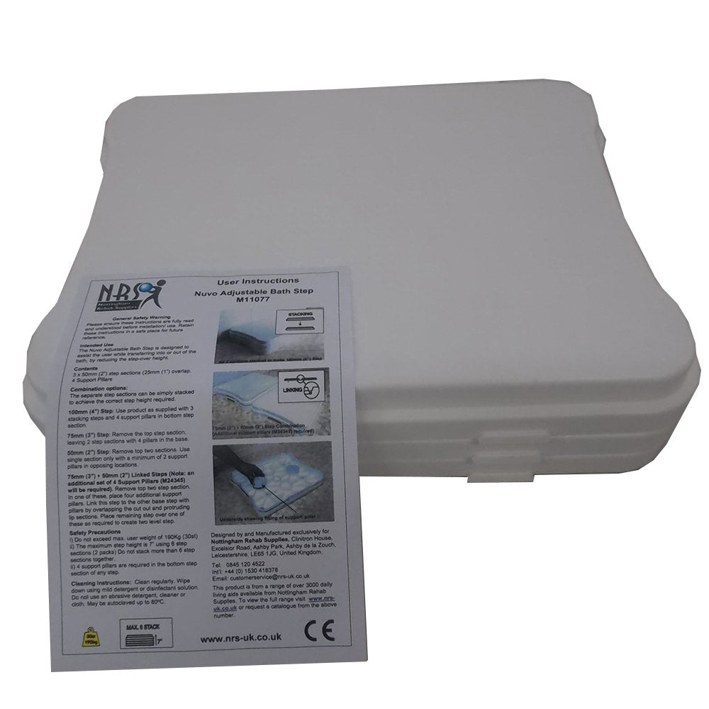 NRS Healthcare Nuvo Adjustable Bath & Household Step - Stackable Non-Slip Platform - Up to 10cm Height - Very Good
