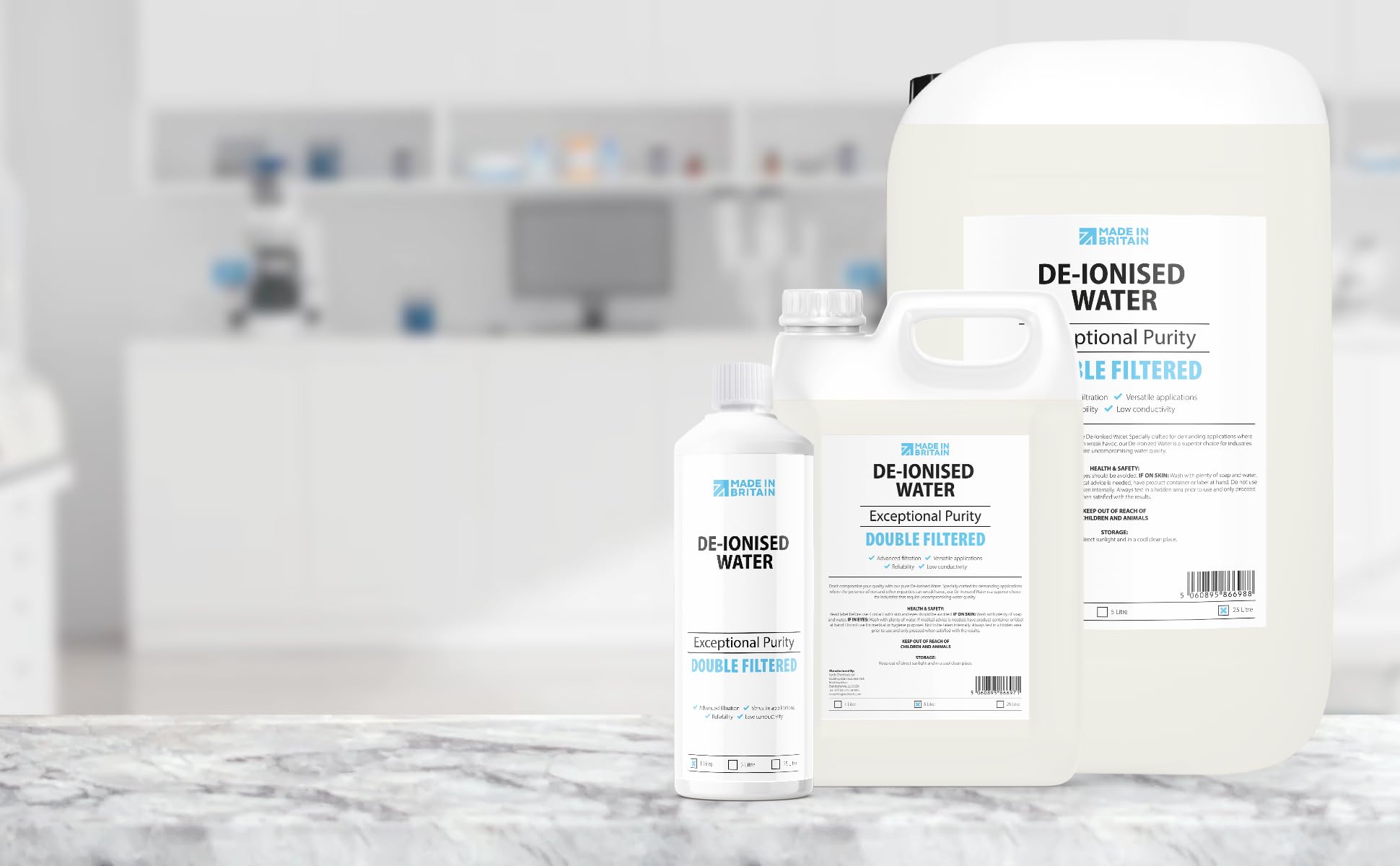 ChemLab - De-Ionised Water | Demineralised, Deionised use with Irons, Steam Cleaner, Car Batteries & Radiators, Cleaning, Aquarium - 5 Litre